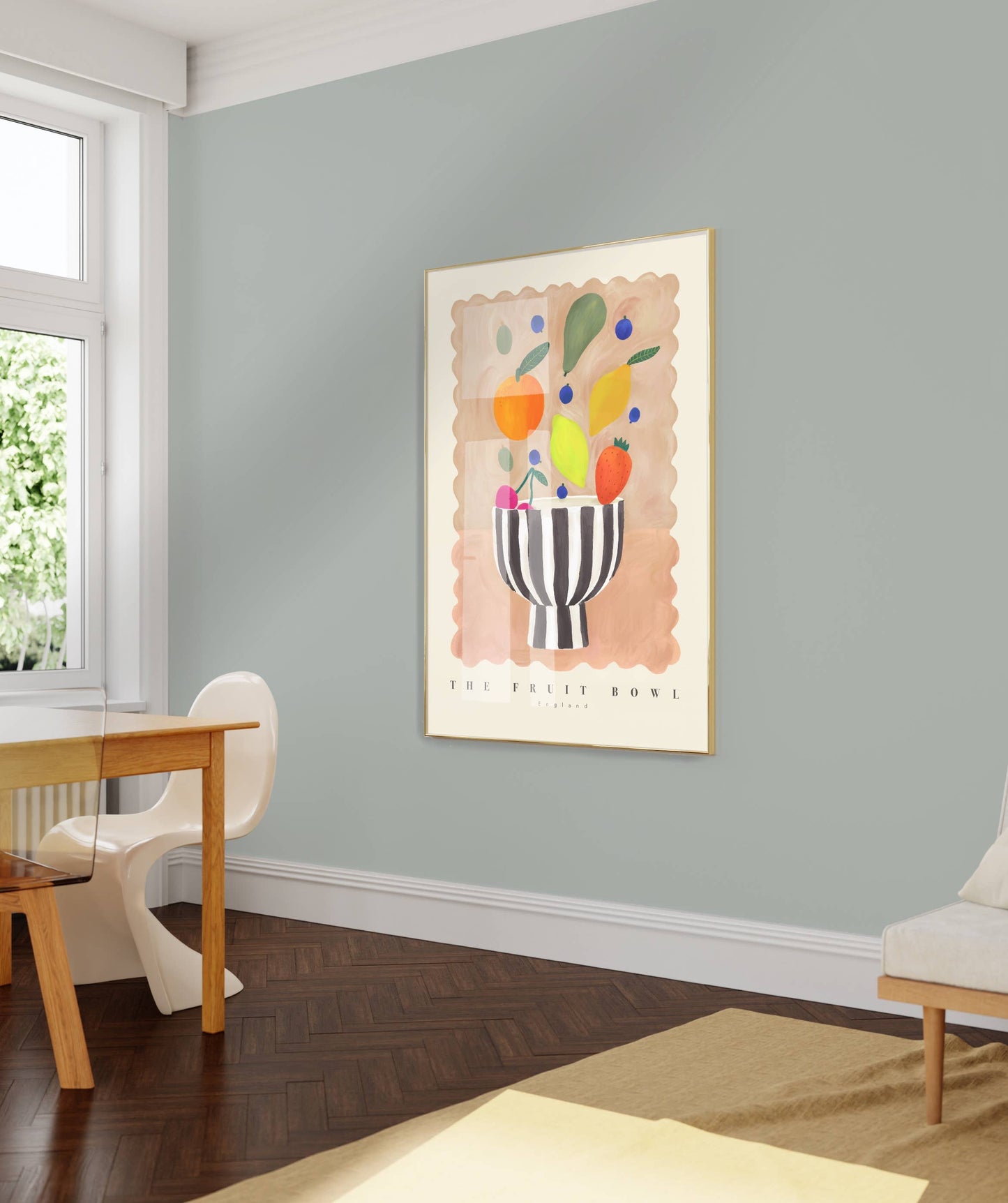 Striped Fruit Bowl Art Print