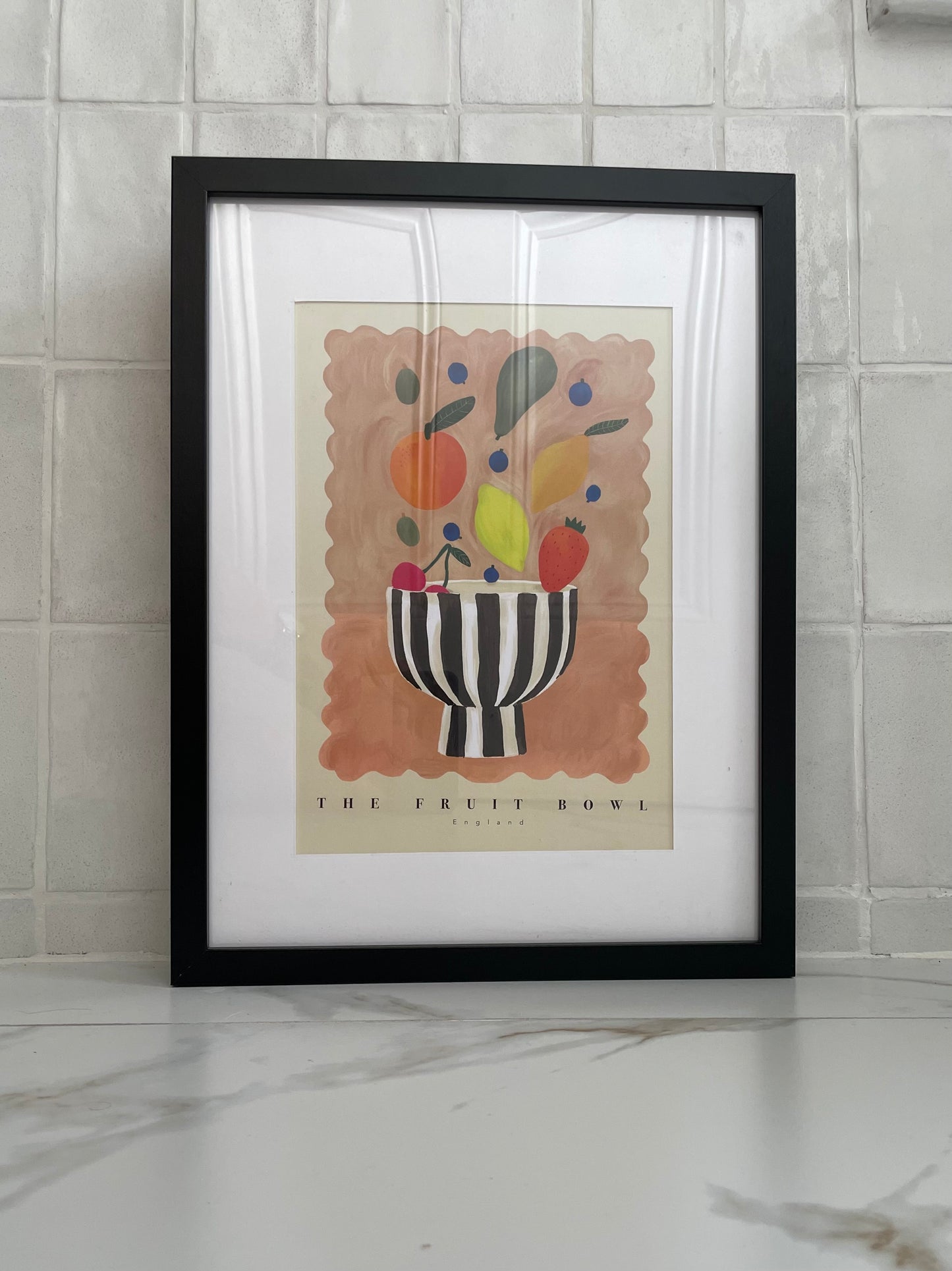 Striped Fruit Bowl Art Print