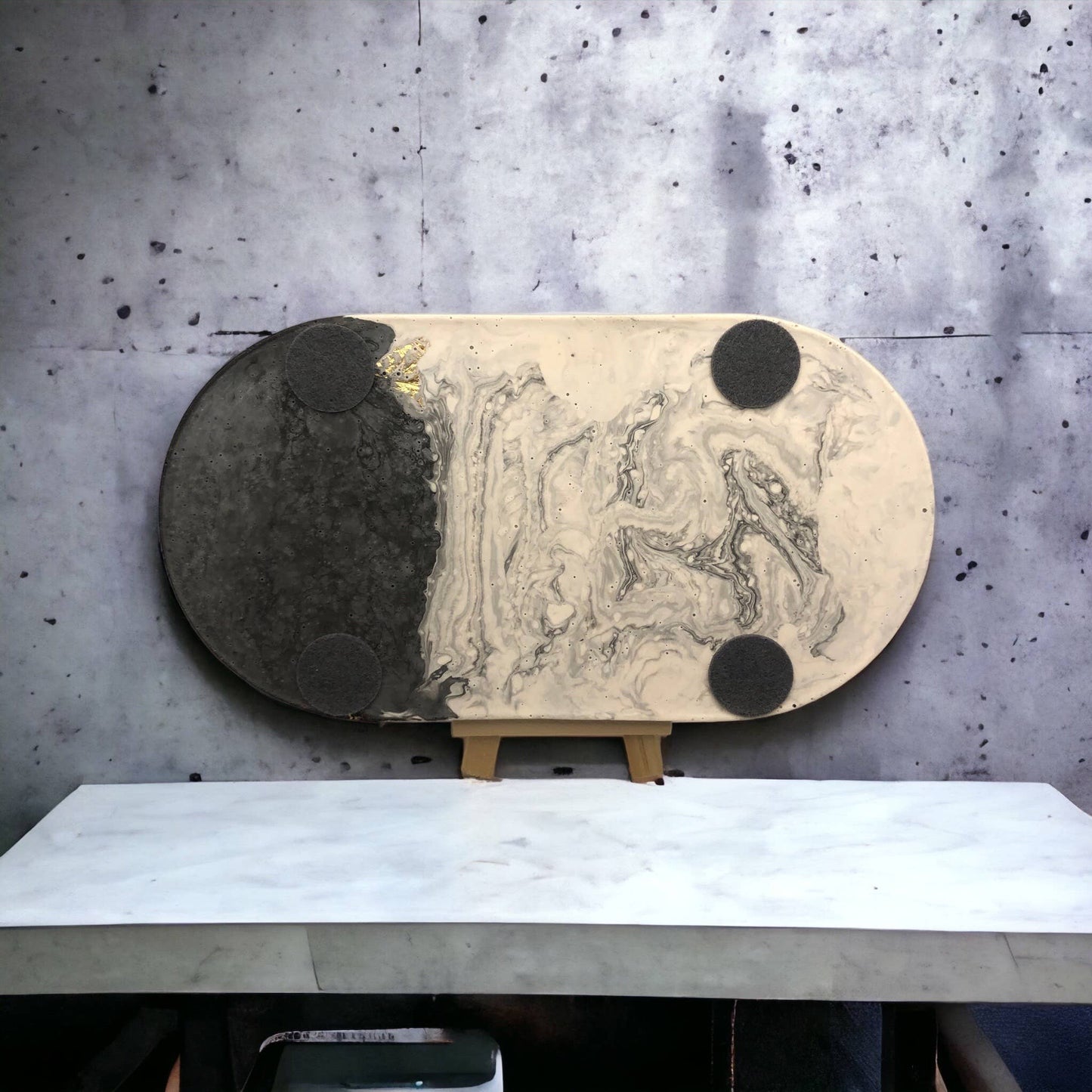 Grey marble and golf leaf oval tray