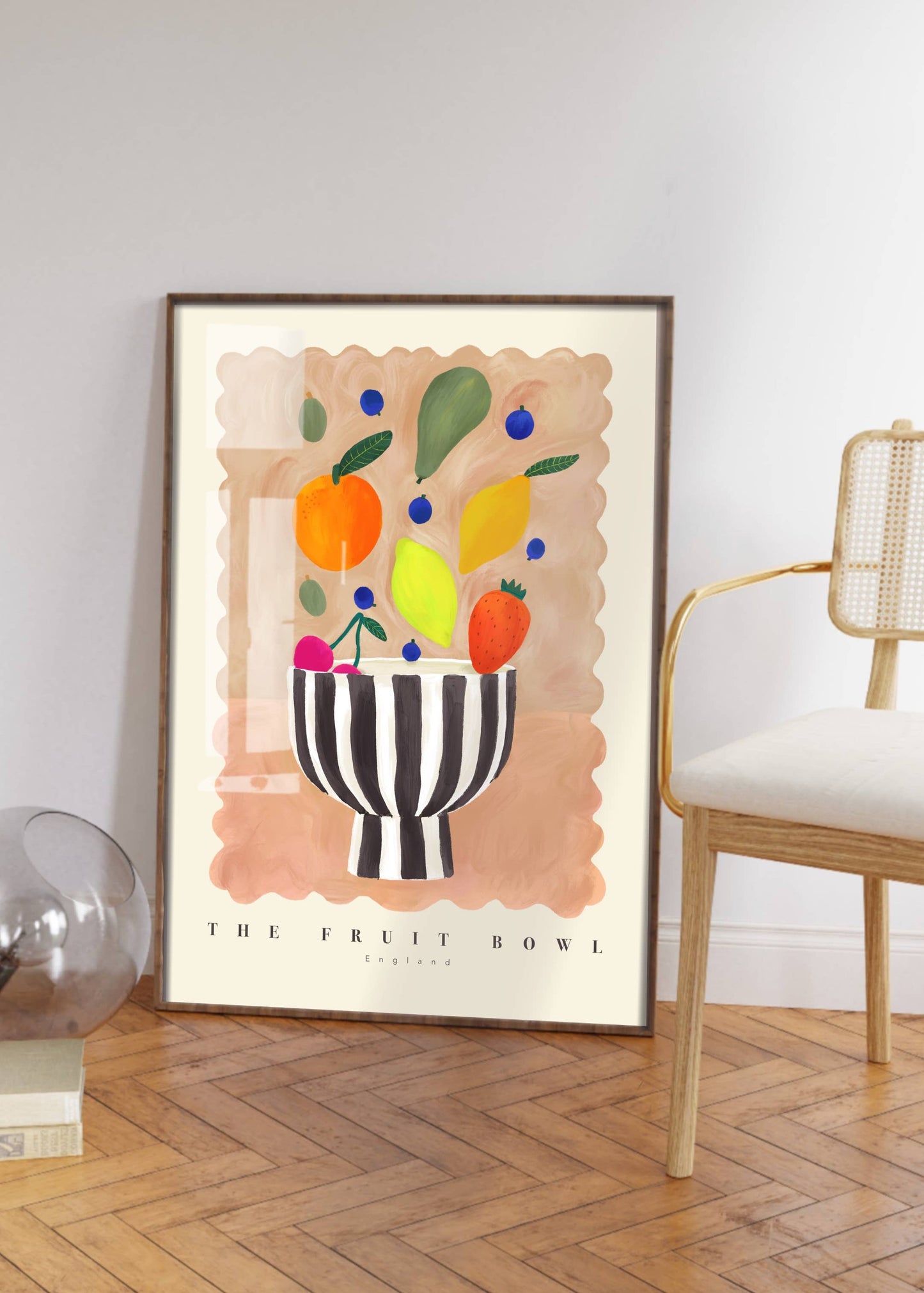 Striped Fruit Bowl Art Print