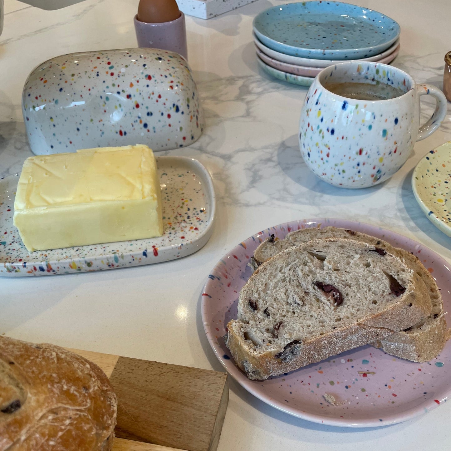 White Butter Dish with Splatter pattern