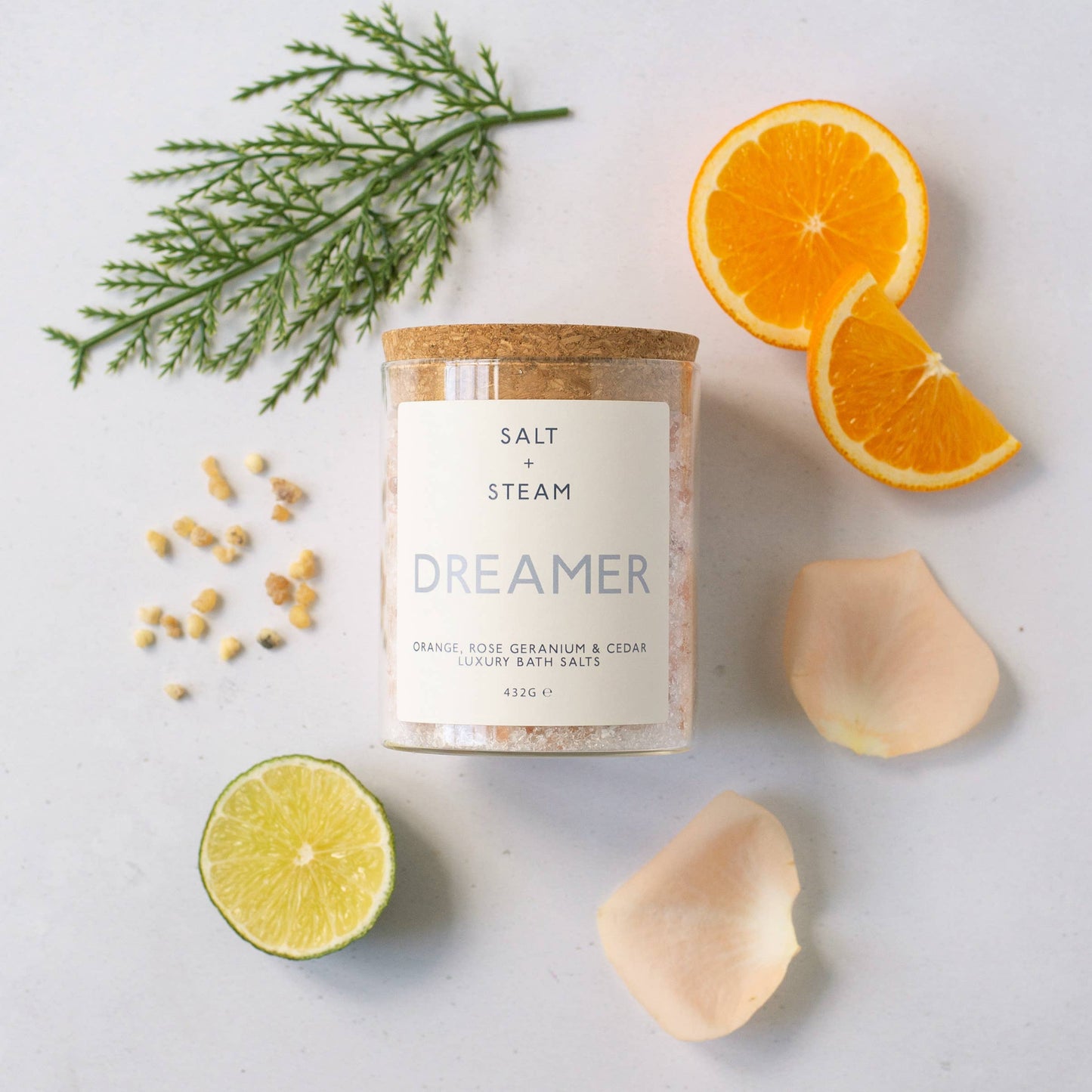 Dreamer bath salts - Orange, Rose Geranium, Cedar & Frankincense