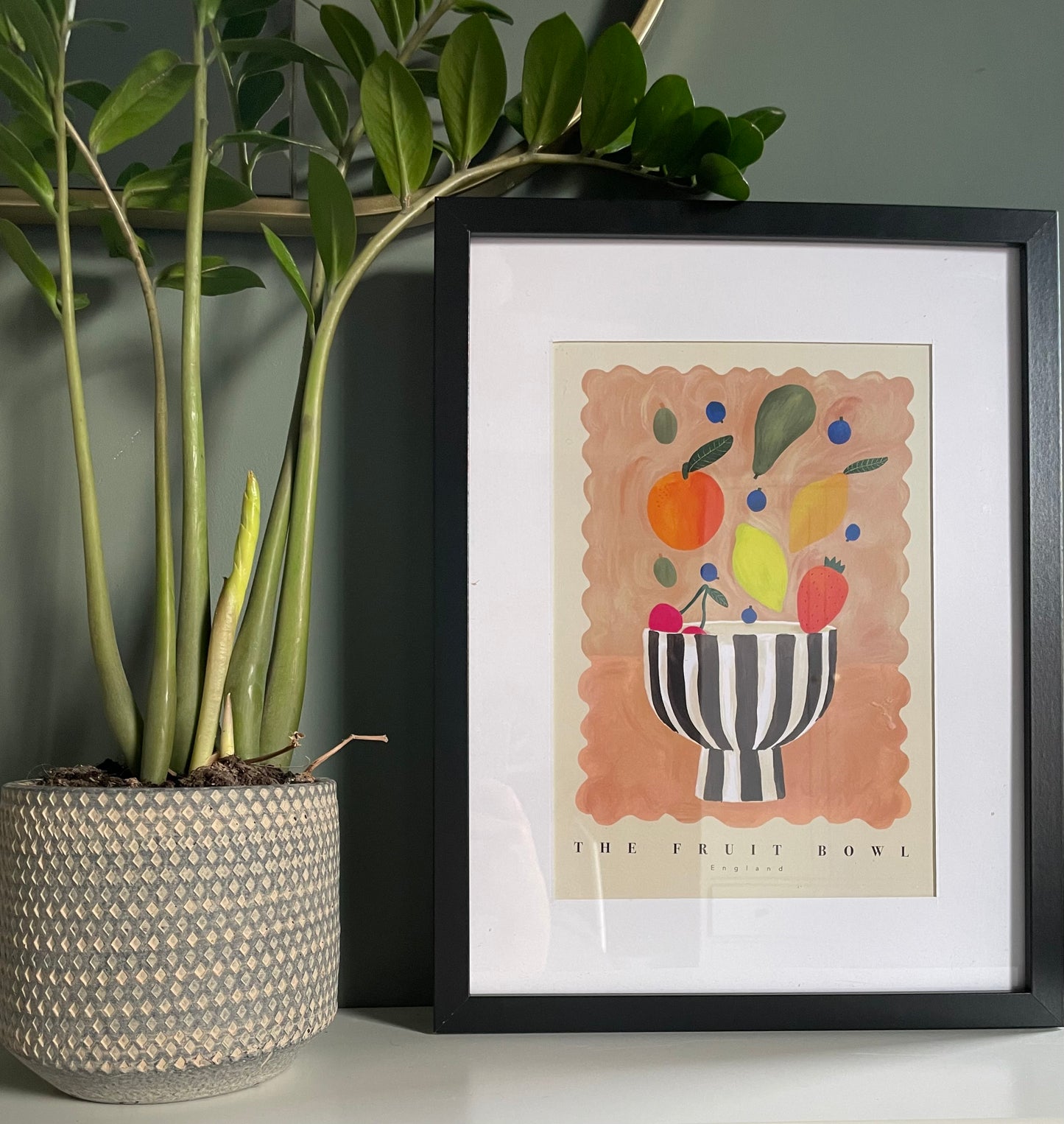 Striped Fruit Bowl Art Print