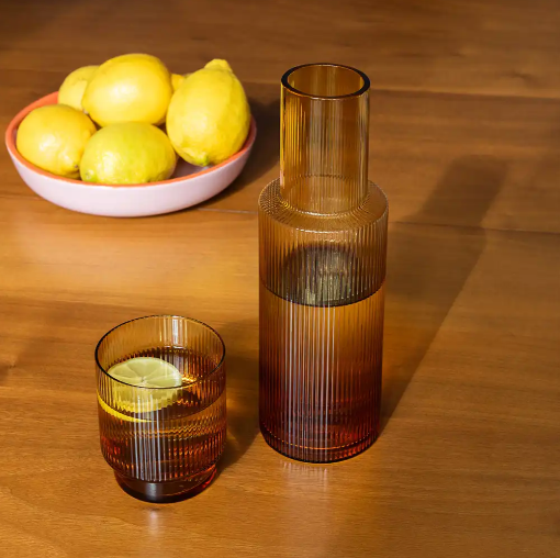 Amber Ribbed Glass Tumbler | Elegant & Functional Drinkware for Your Home