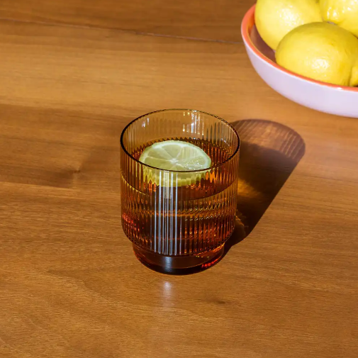 Amber Ribbed Glass Tumbler | Elegant & Functional Drinkware for Your Home