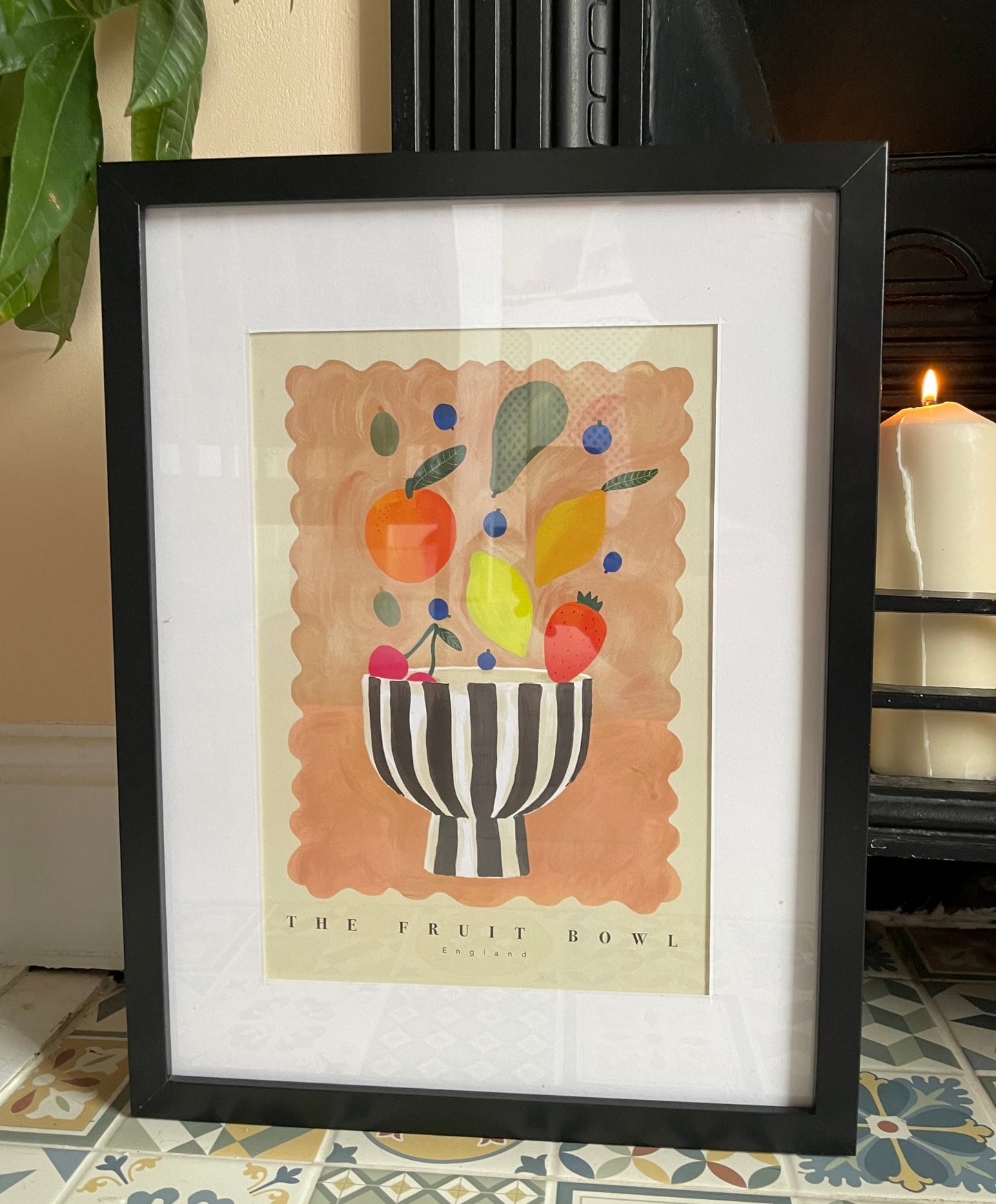 Striped Fruit Bowl Art Print