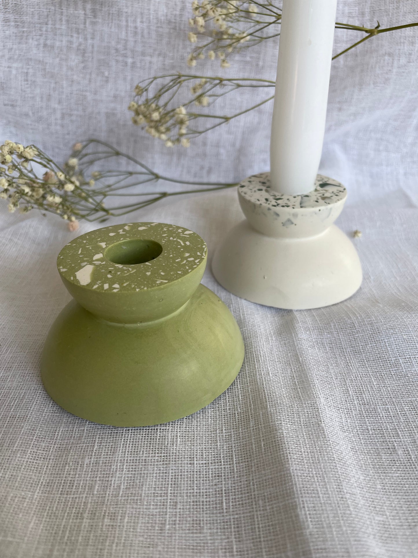 Sage Green Terrazzo Candlestick Holder