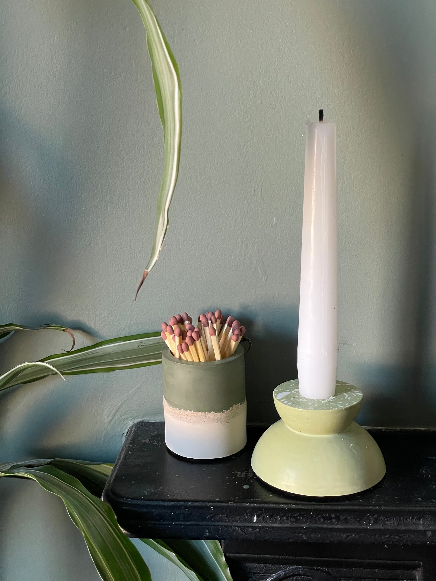 Sage Green Terrazzo Candlestick Holder