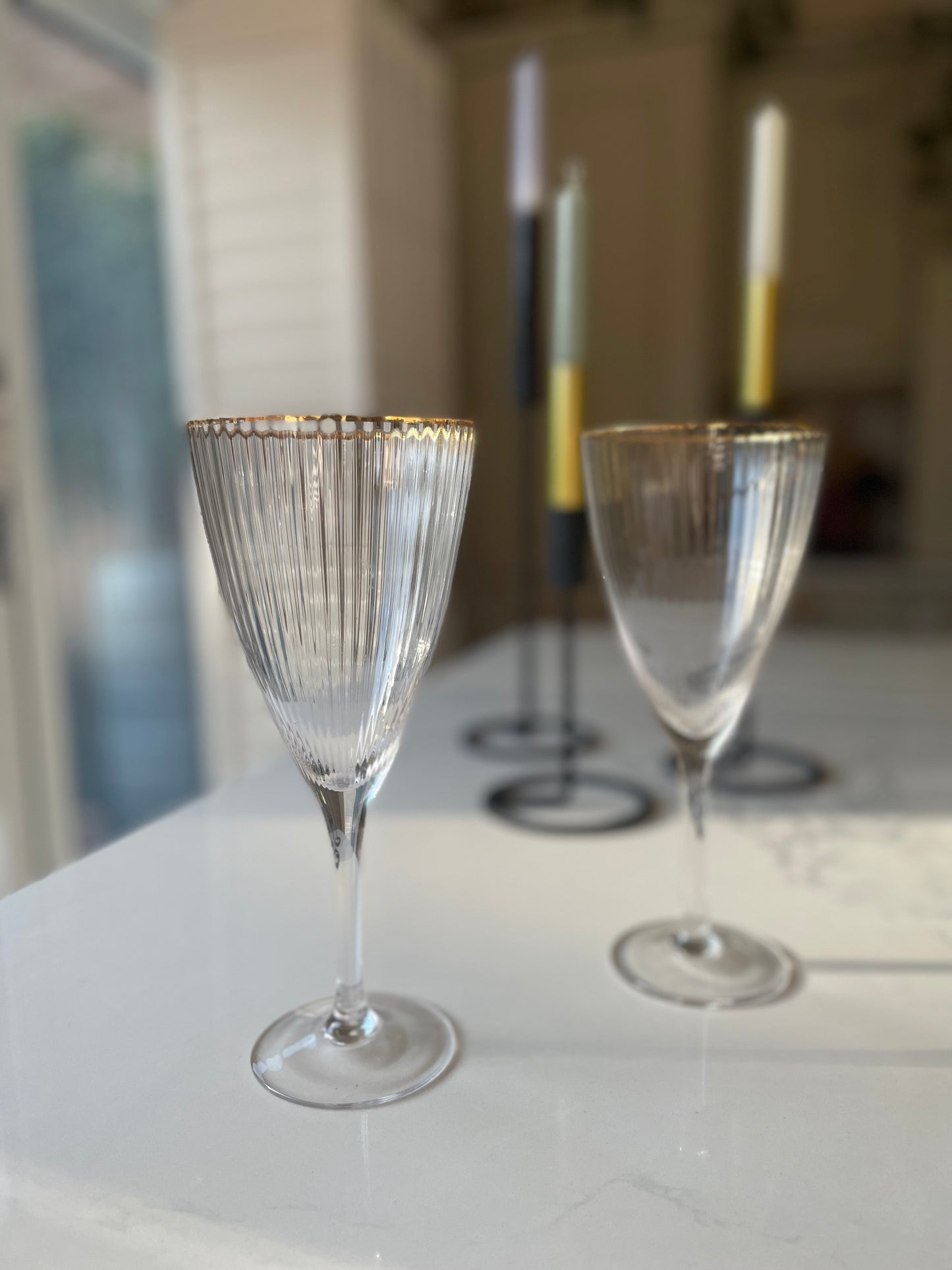 Gold rim ribbed wine glass