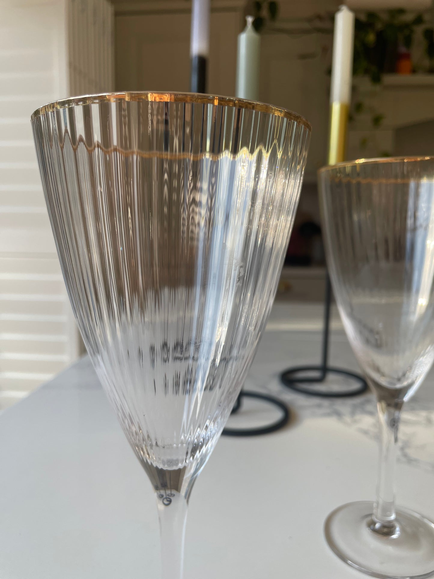 Gold rim ribbed wine glass