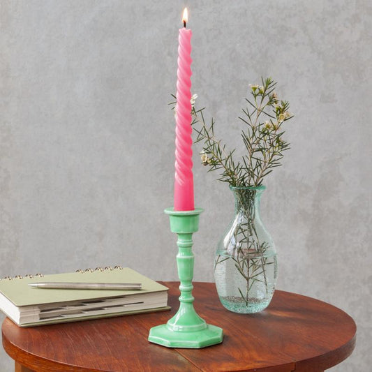 Green Enamel Candlestick | Vintage-Inspired Taper Candle Holder