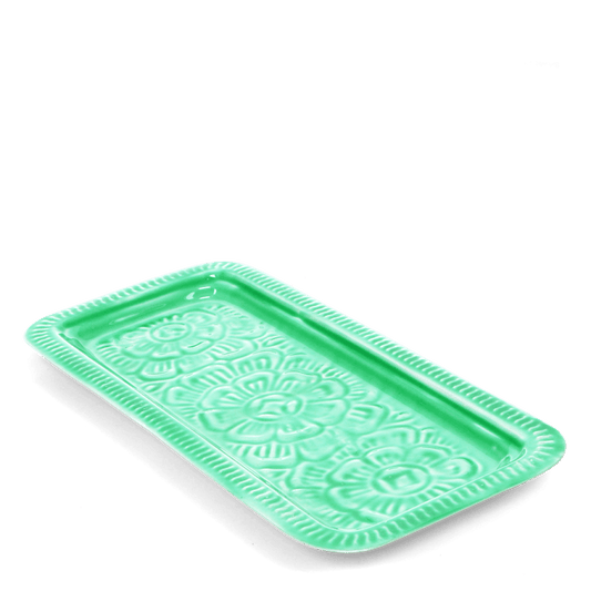 Green Enamel Flower Print Tray | Vintage-Inspired Serving & Decor