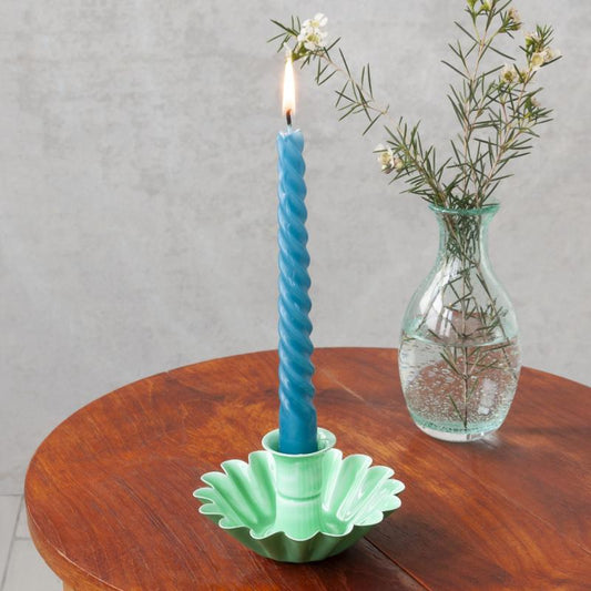 Green Enamel Flower Candle Holder | Vintage-Inspired Home Décor