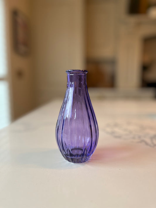 Lilac Ribbed Glass Bud Vase | Elegant glassware