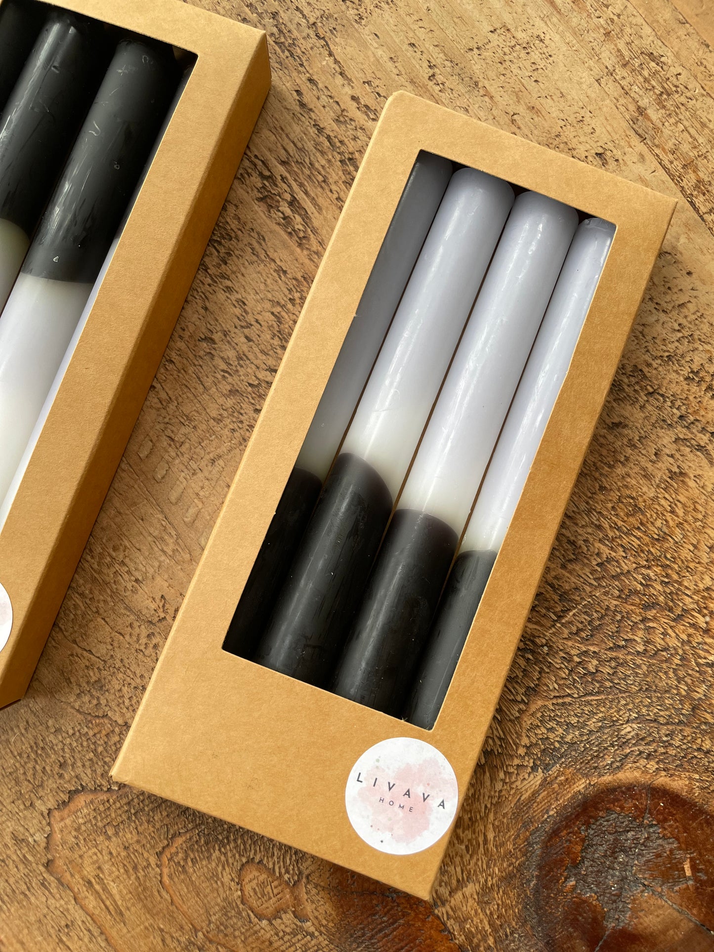 Monochrome dipped taper candles