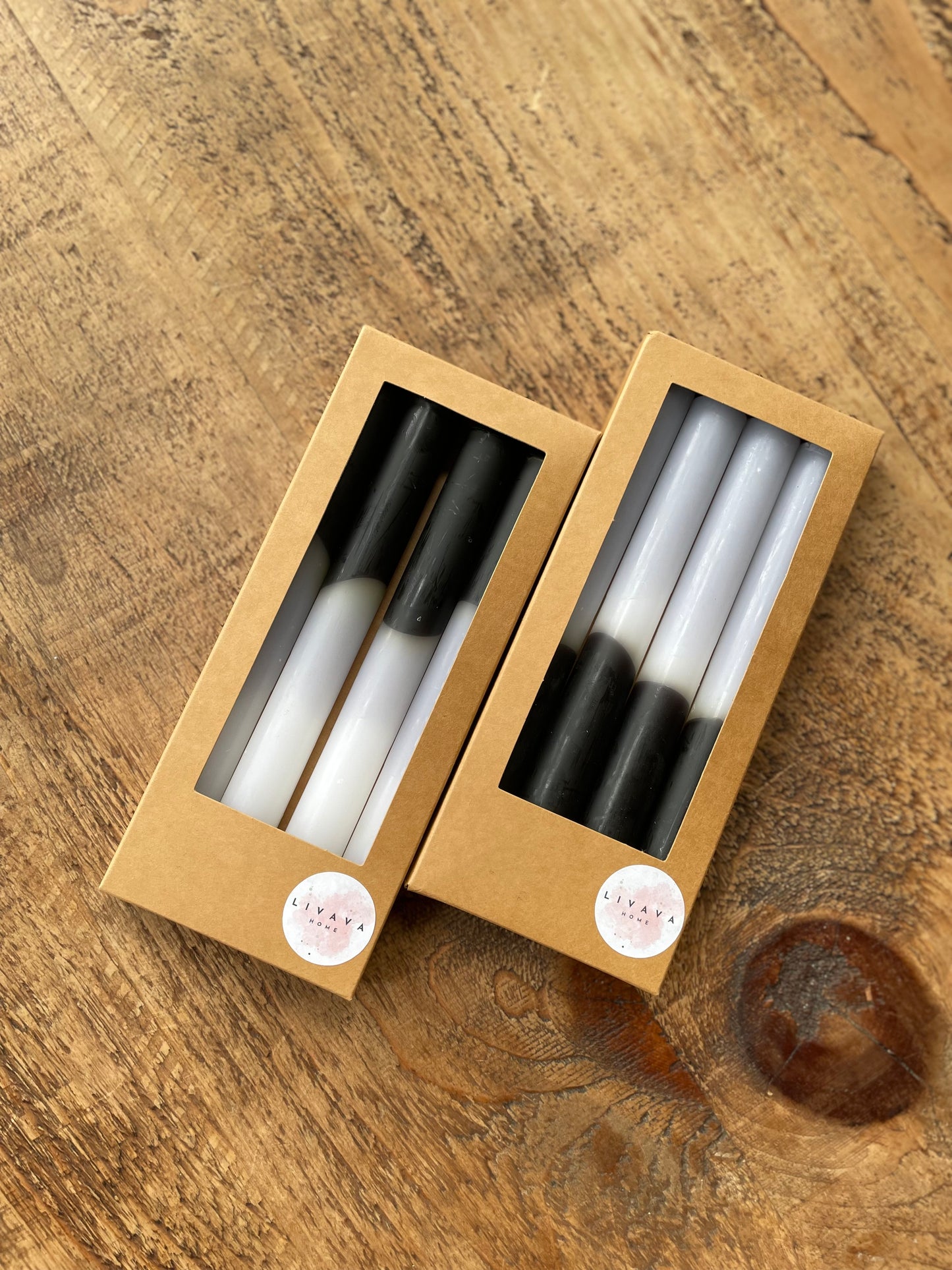 Monochrome dipped taper candles