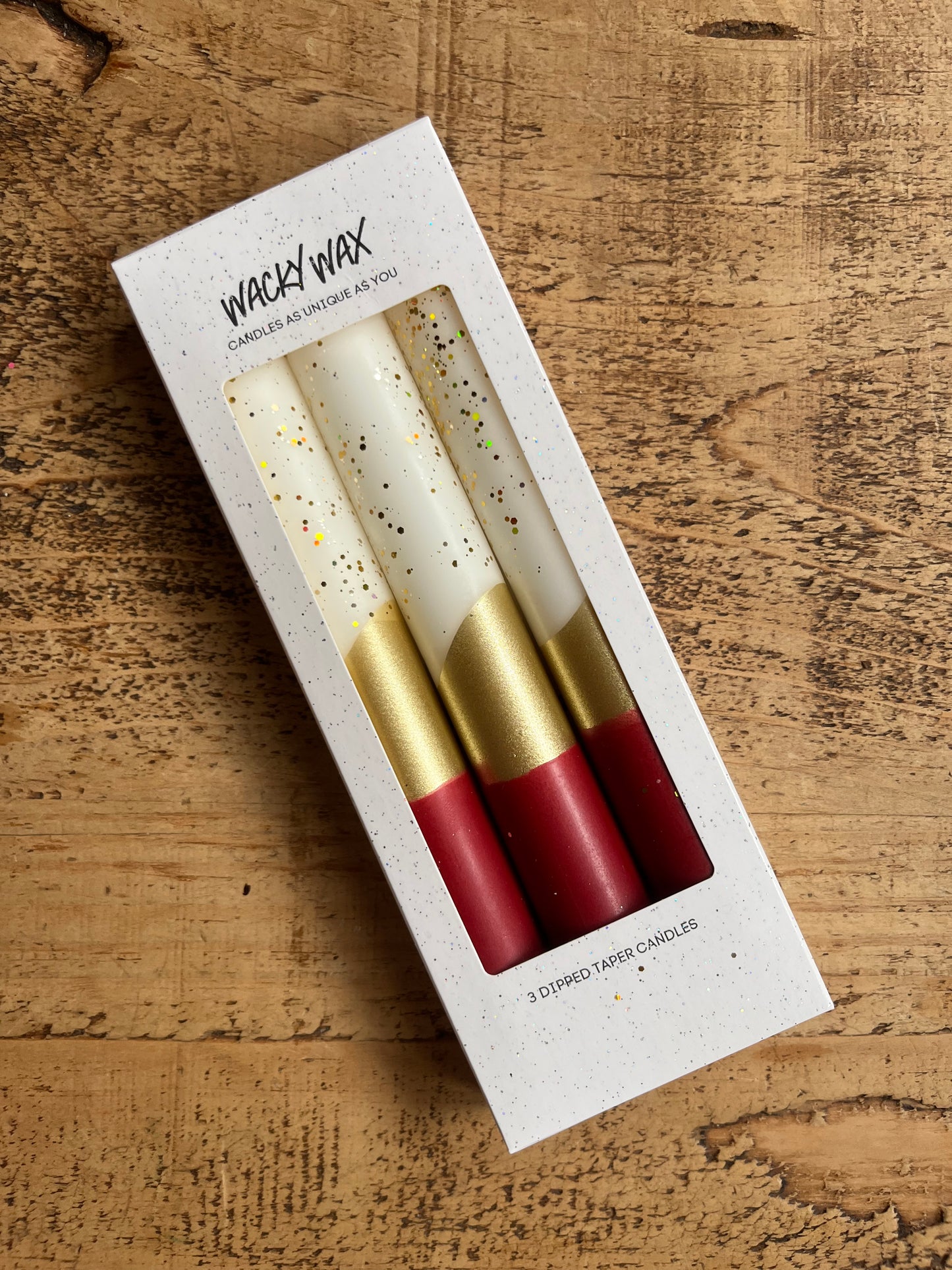 Red and gold dipped confetti candles