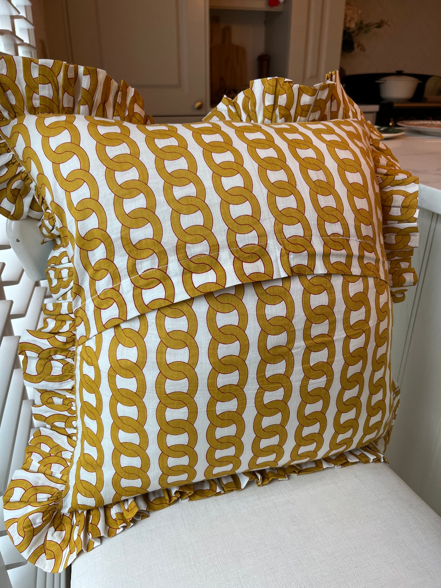 Turqouise Gingham Cushion with Chain Frill | Vibrant Home Decor