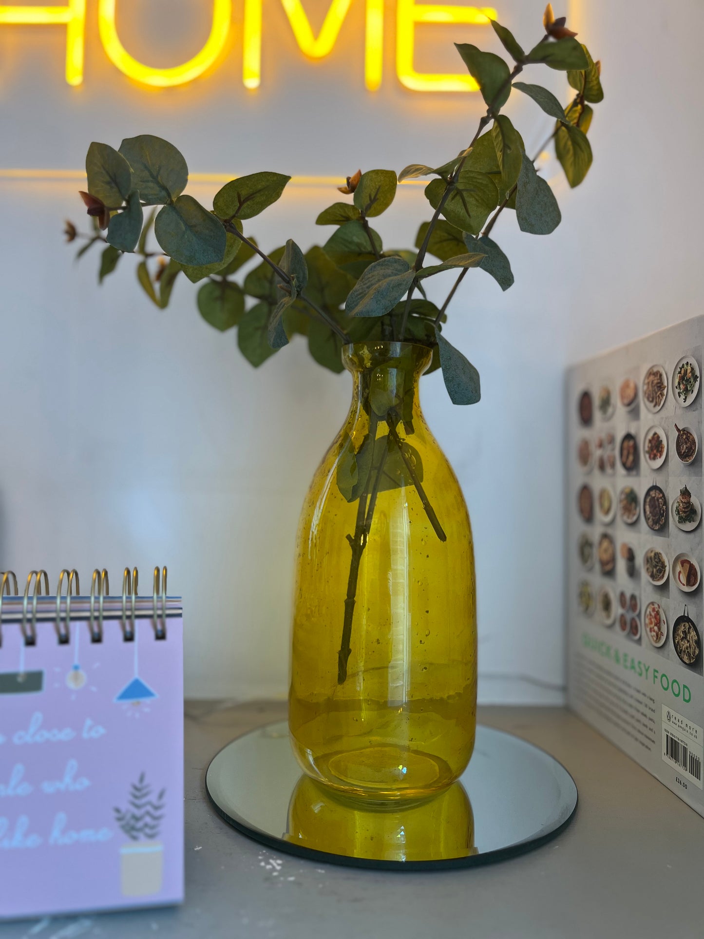 Yellow recycled glass milk bottle vase | Vibrant Elegance