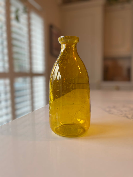 Yellow recycled glass milk bottle vase | Vibrant Elegance