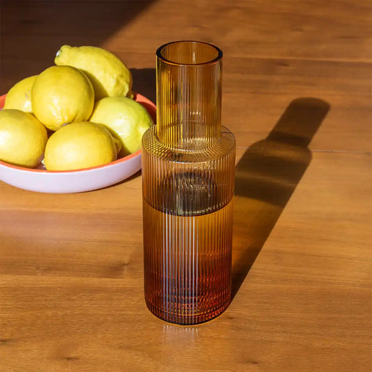 Amber Ribbed Glass Carafe | Elegant & Functional Drinkware