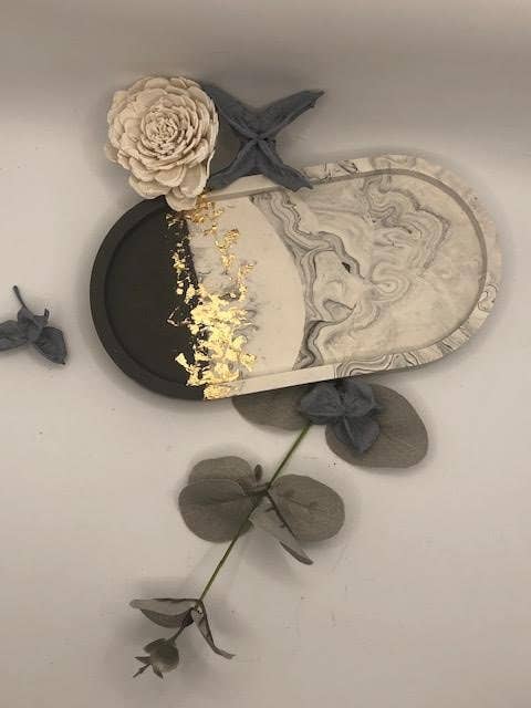 Grey marble and golf leaf oval tray